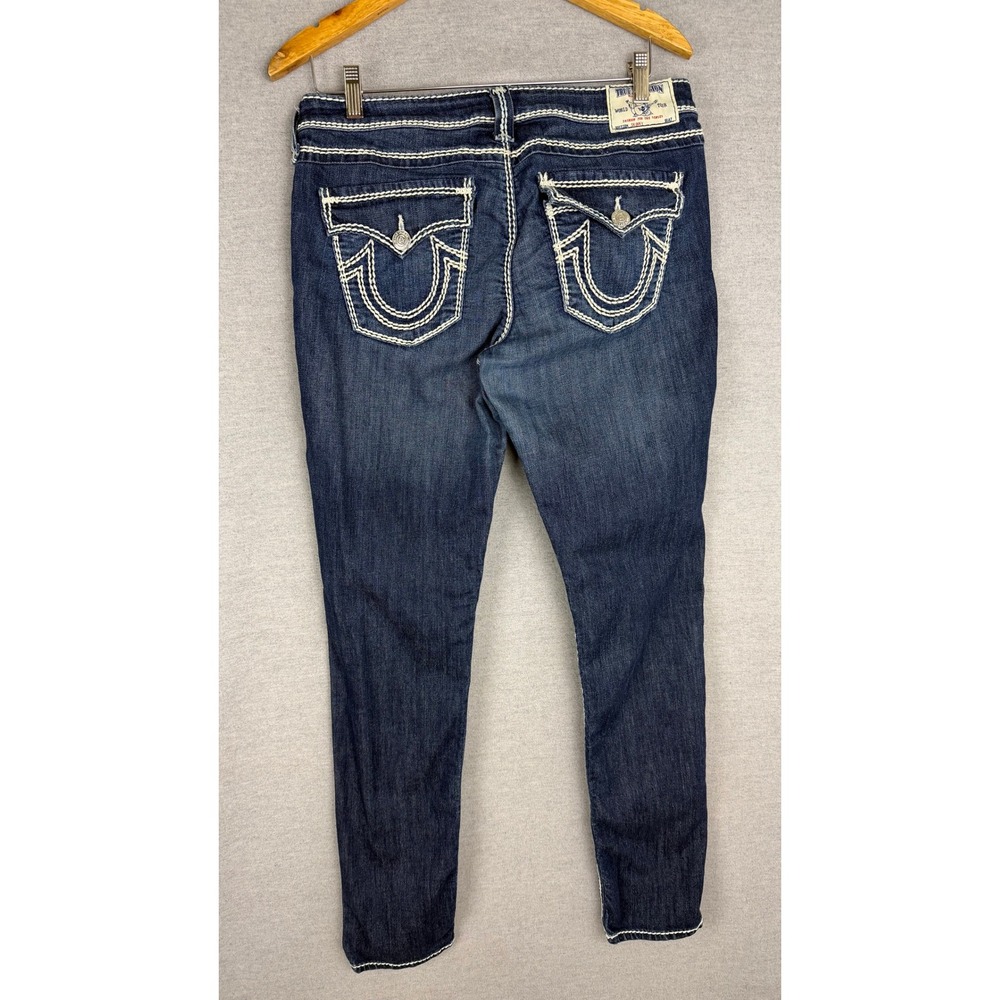 True Religion Skinny Jeans Dark Wash White Super T Stitching WLH599SEY4 Size 32 - Picture 2 of 7